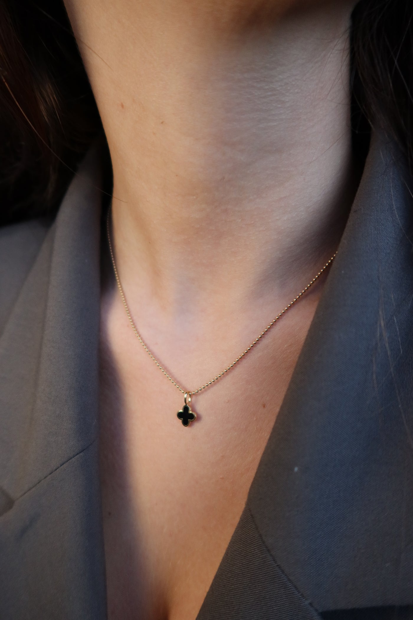 Kette Gold KLEEBLATT MIT ONYX