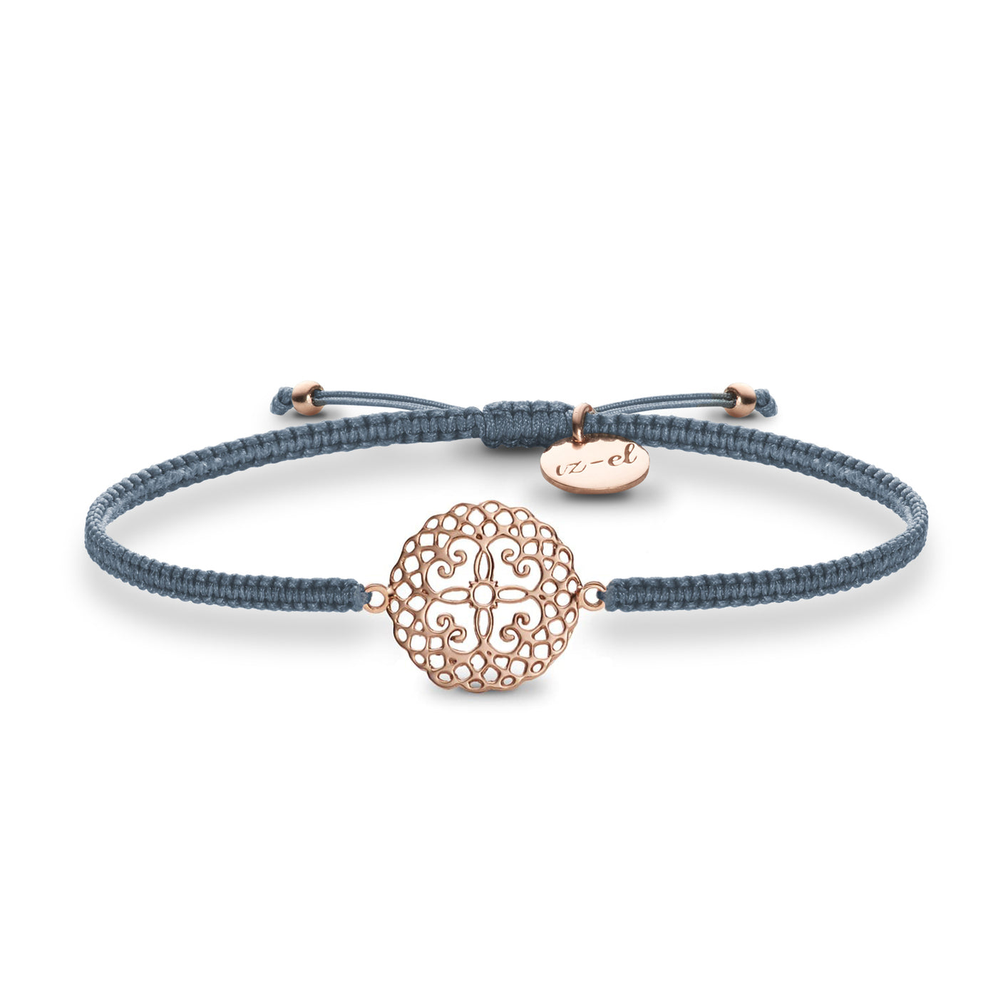 Armband Rosegold MANDALA Steingrau- geflochtenes Band