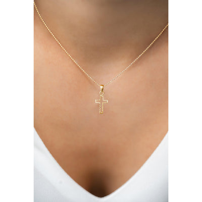 Kette funkelndes Kreuz 925 Silber vergoldet - Halskette - iz-el