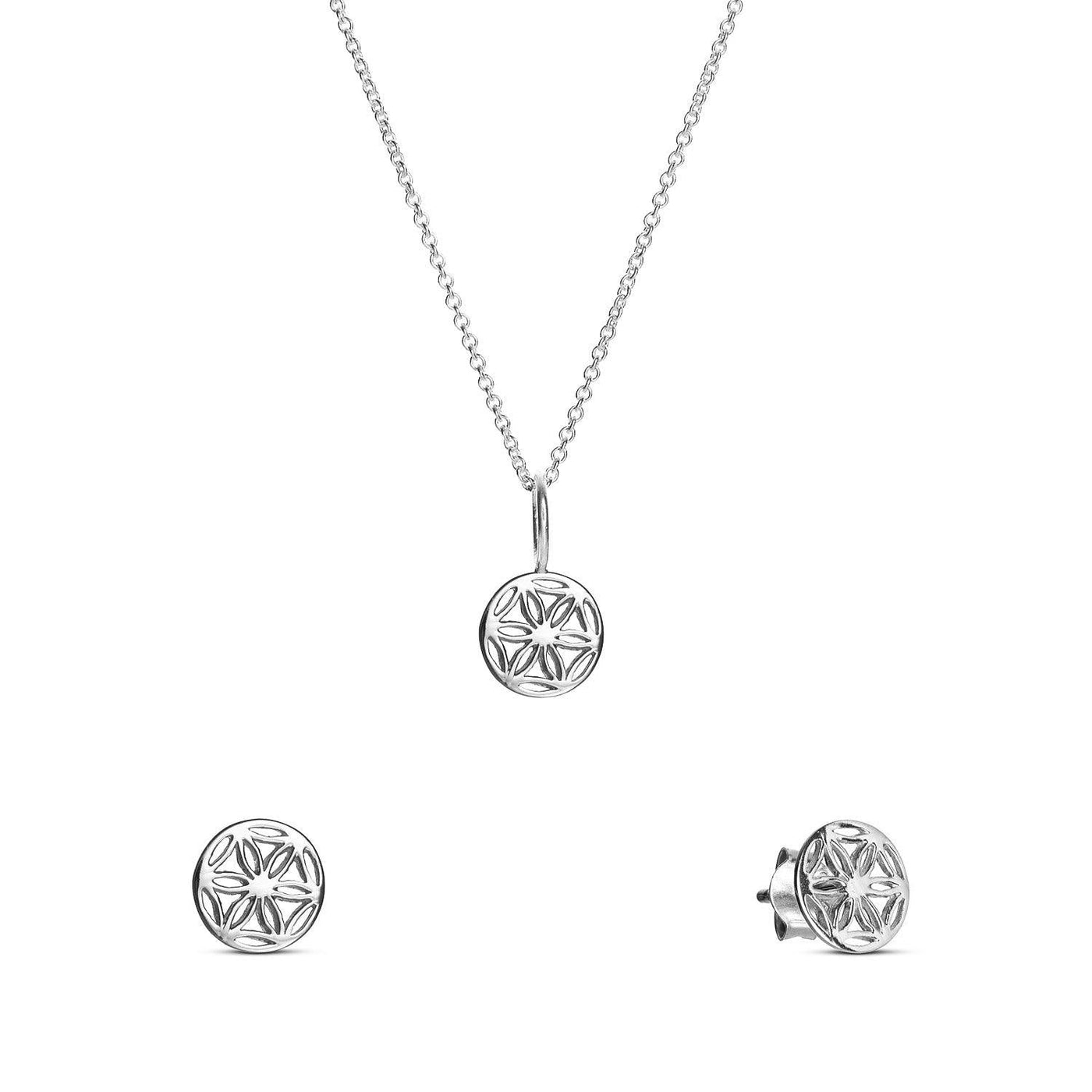 SET kleine Lebensblume Kette Ohrstecker ° 925 Sterling Silber - Halskette - iz-el