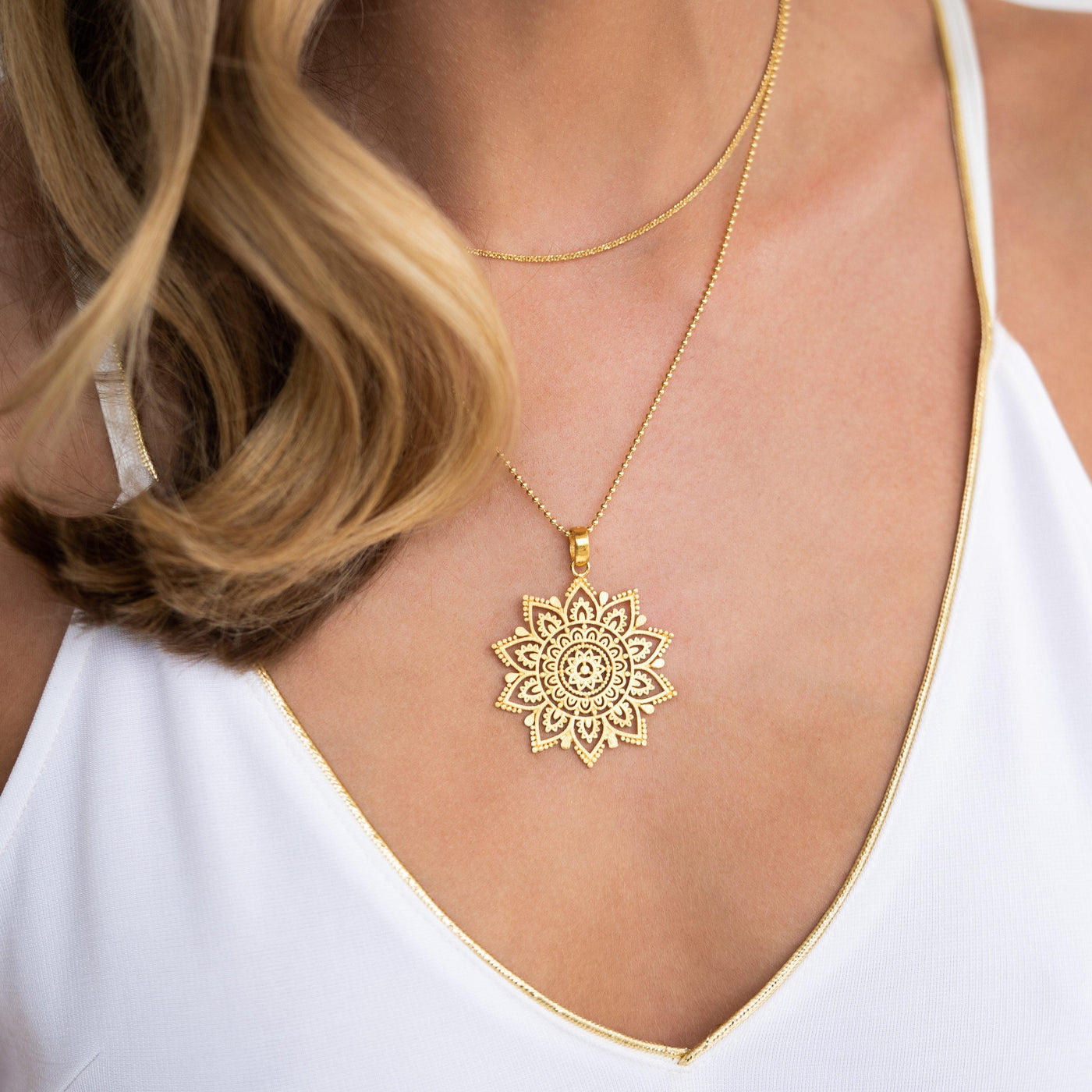 SONNENBLUMEN MANDALA ◦ 925' Silber  goldplattiert - Halskette - iz-el